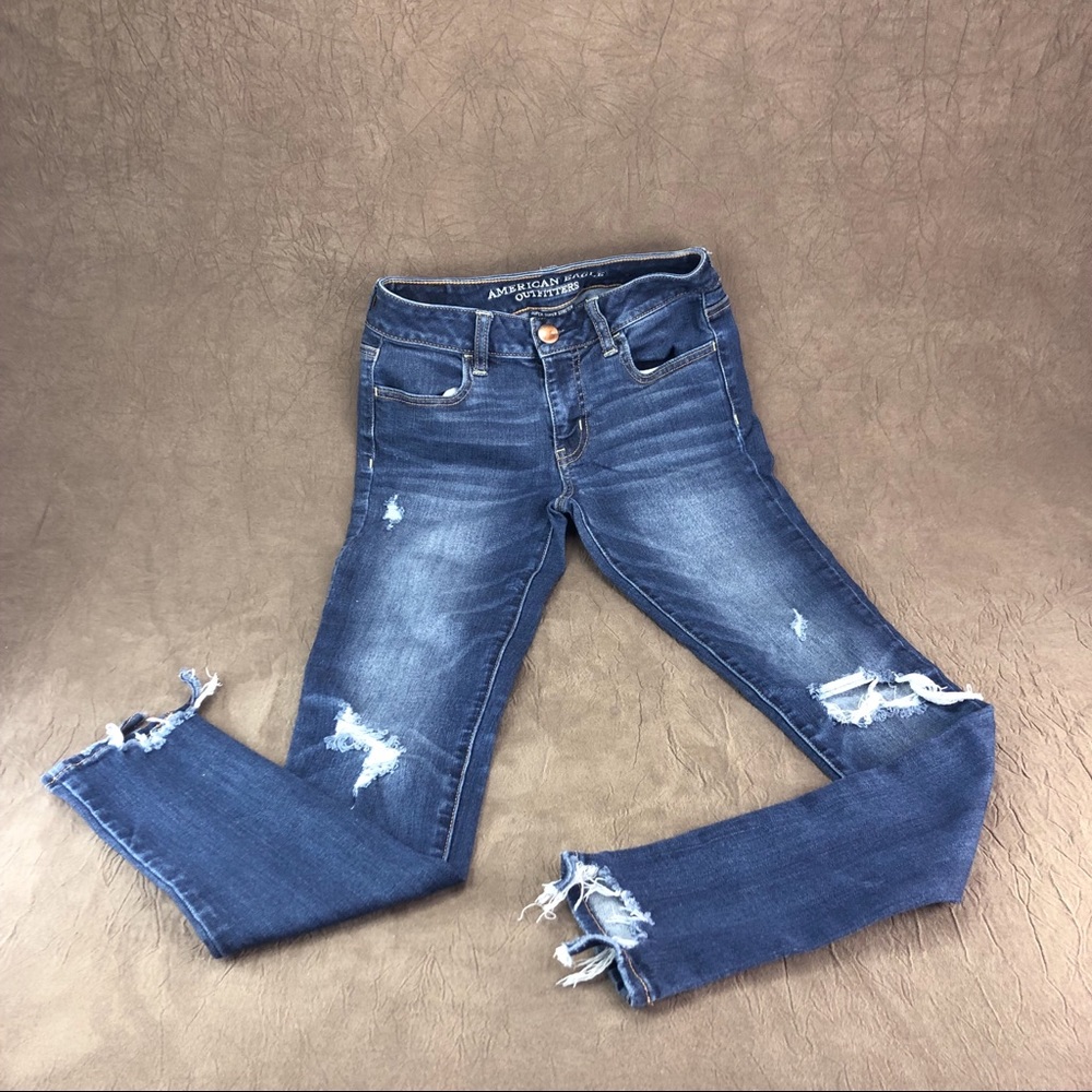 AEO Dark Blue Denim X ripped Jeggings